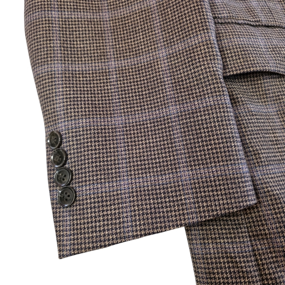 Peter Millar Loro Piana Four Seasons Wool Blazer Brown Blue Plaid Unlined 44R - Picture 2 of 8